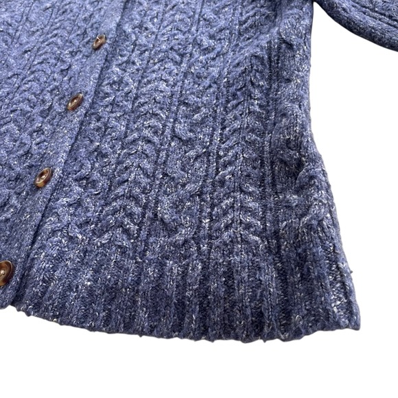 LL Bean Vintage L Blue Cable Knit Wool Bl Buttons Chunky Cardigan Sweater Granny - Picture 11 of 16
